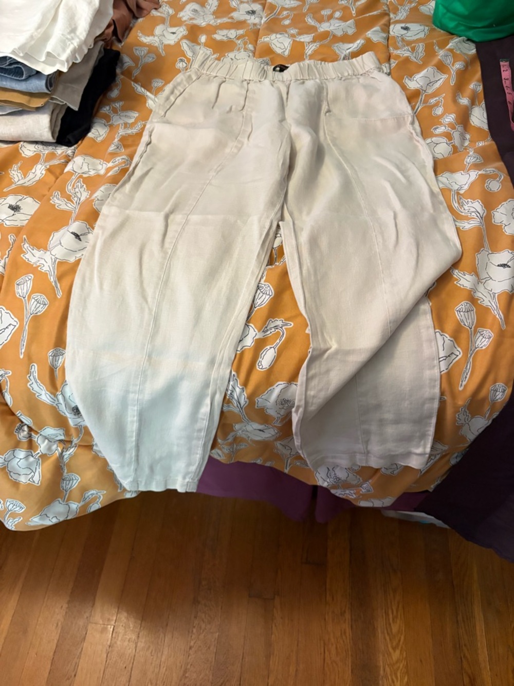 Quince Cream Elastic Waist Linen-Blend Pants